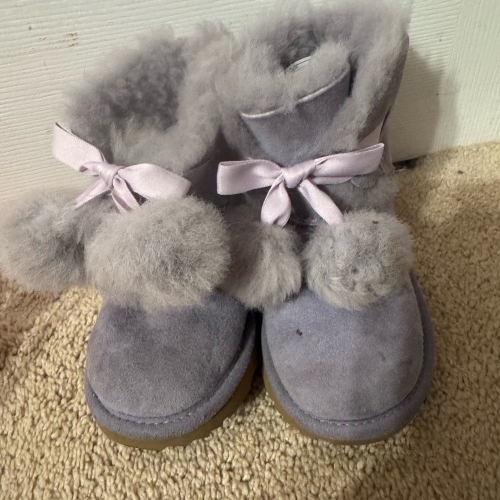 UGG Kids Gray Boots with Pom Poms